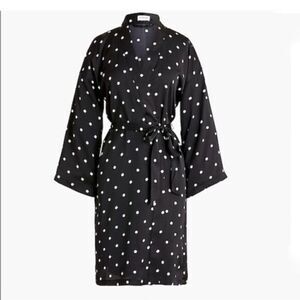 J. Crew Black White Polka Dot Satin Short Belted Robe